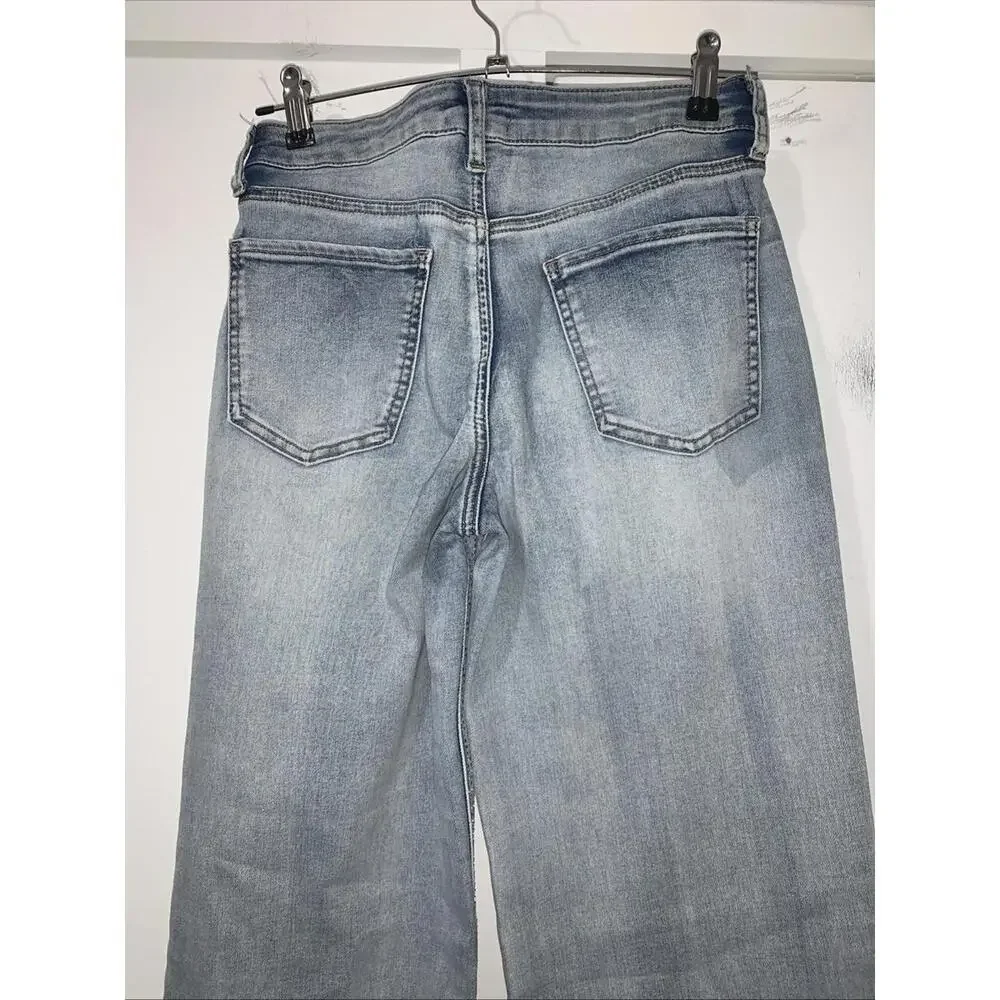 Project Indigo Jeans Rhinestone Front High Rise Wideleg Jeans Sz 7 W28” L29”R10”